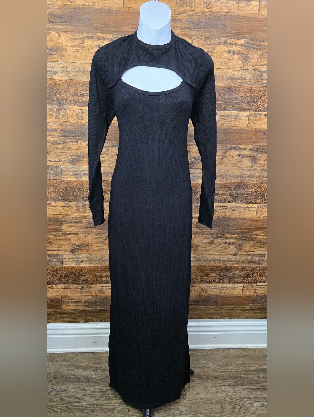 Cutout Long-Sleeve Black Maxi Dress